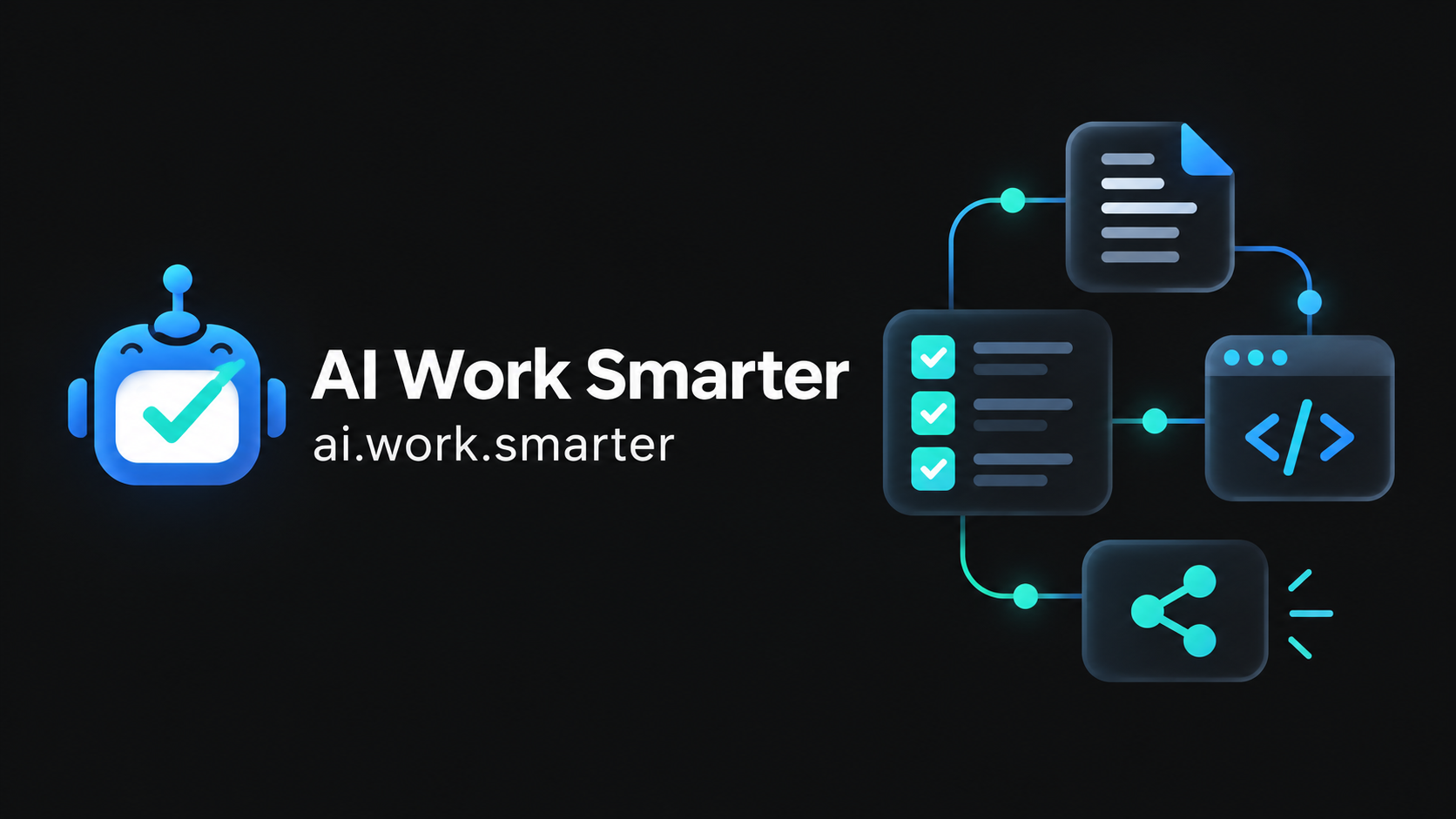 AI Work Smarter 品牌概念封面：機器人與內容工作流